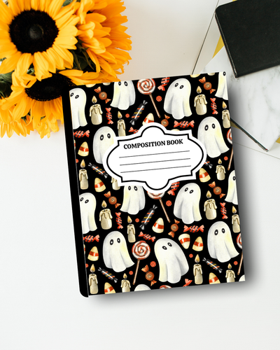 Customized Halloween Composition Notebook – Cozy Ghost Aesthetic Journal | Personalized School Supplies