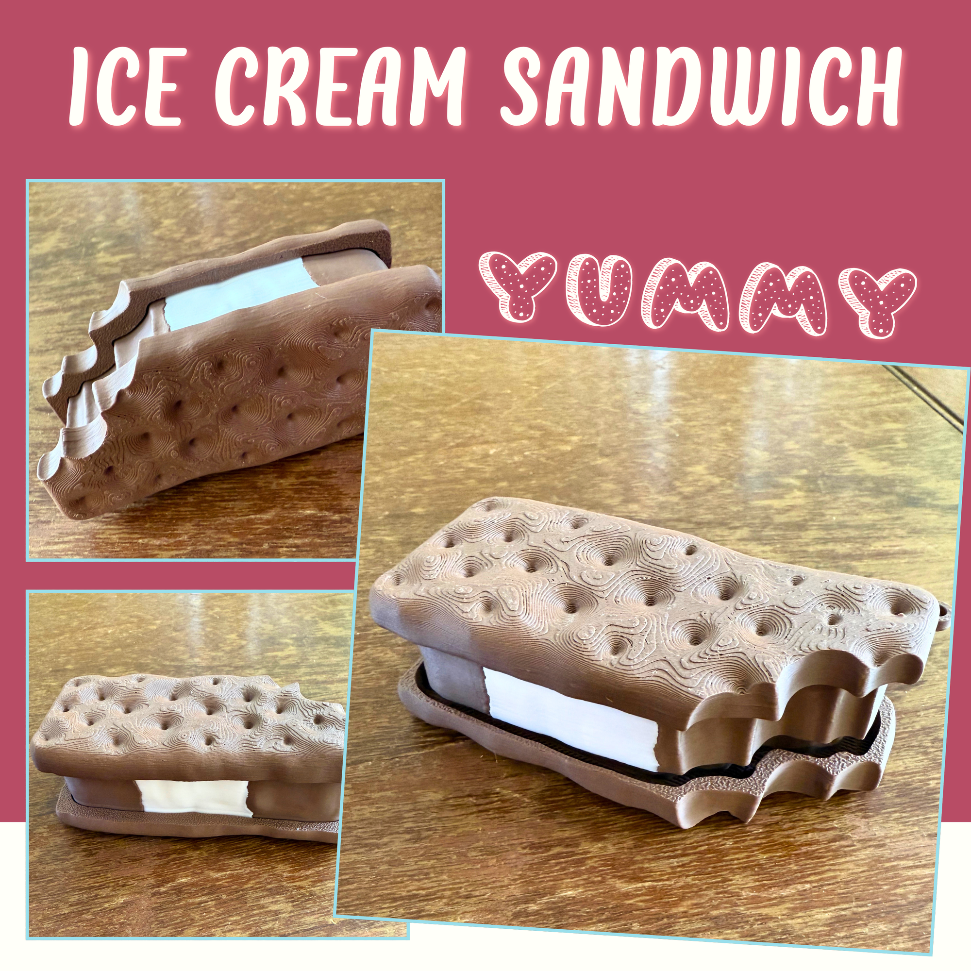 Ice Cream Sandwich Fidget Clicker Keychain – 3D Printed Sensory Toy with Satisfying Click | Cute Dessert Keyring