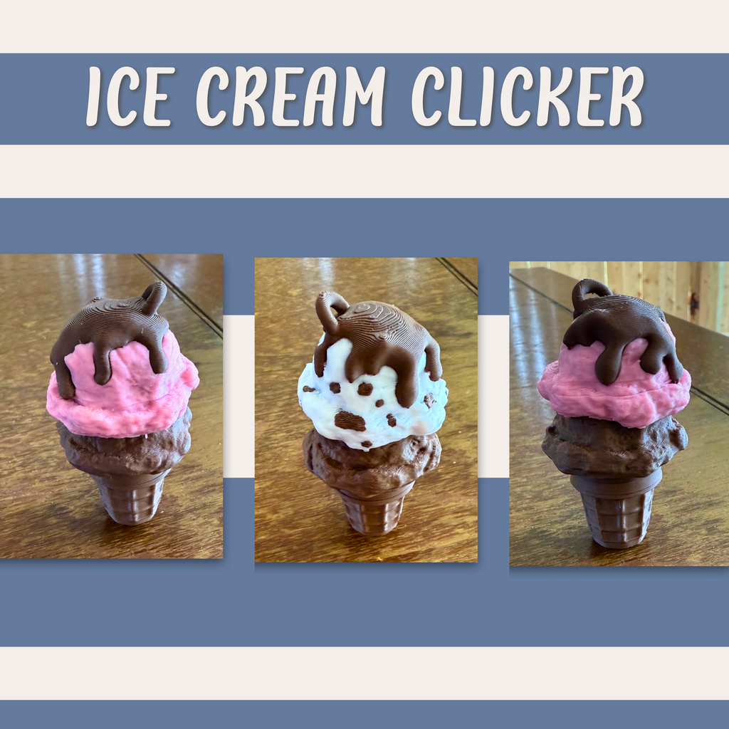 Double Scoop Ice Cream Cone Fidget Clicker Keychain – 3D Printed Dessert Sensory Toy | Cute Clicky Keyring for Stress Relief