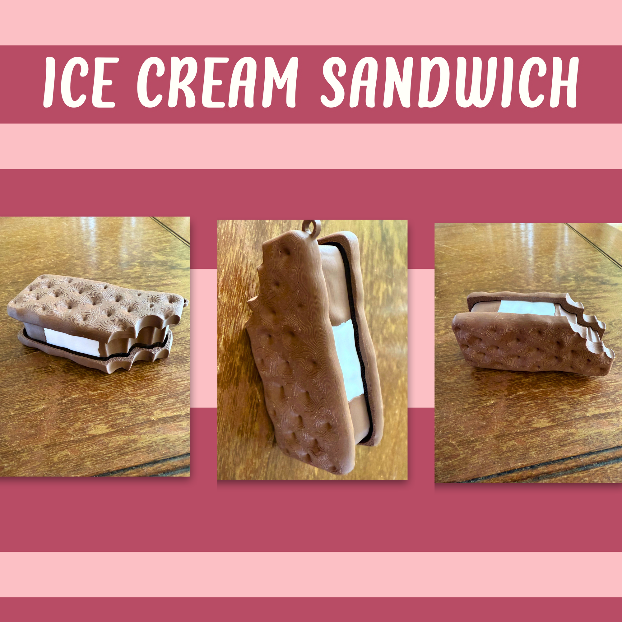 Ice Cream Sandwich Fidget Clicker Keychain – 3D Printed Sensory Toy with Satisfying Click | Cute Dessert Keyring