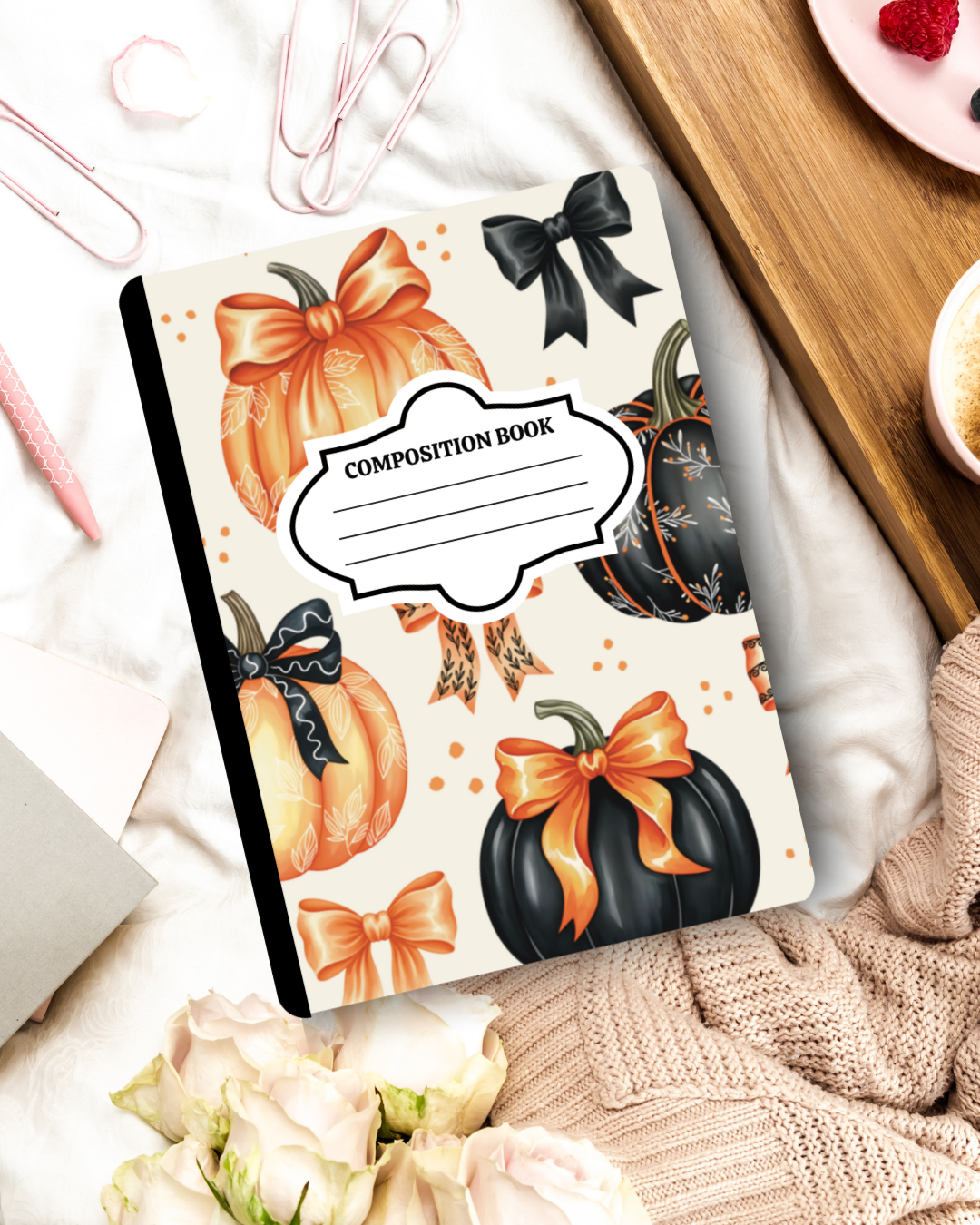 Customized Halloween Composition Notebook – Coquette Pumpkin Aesthetic Journal | Personalized School Supplies