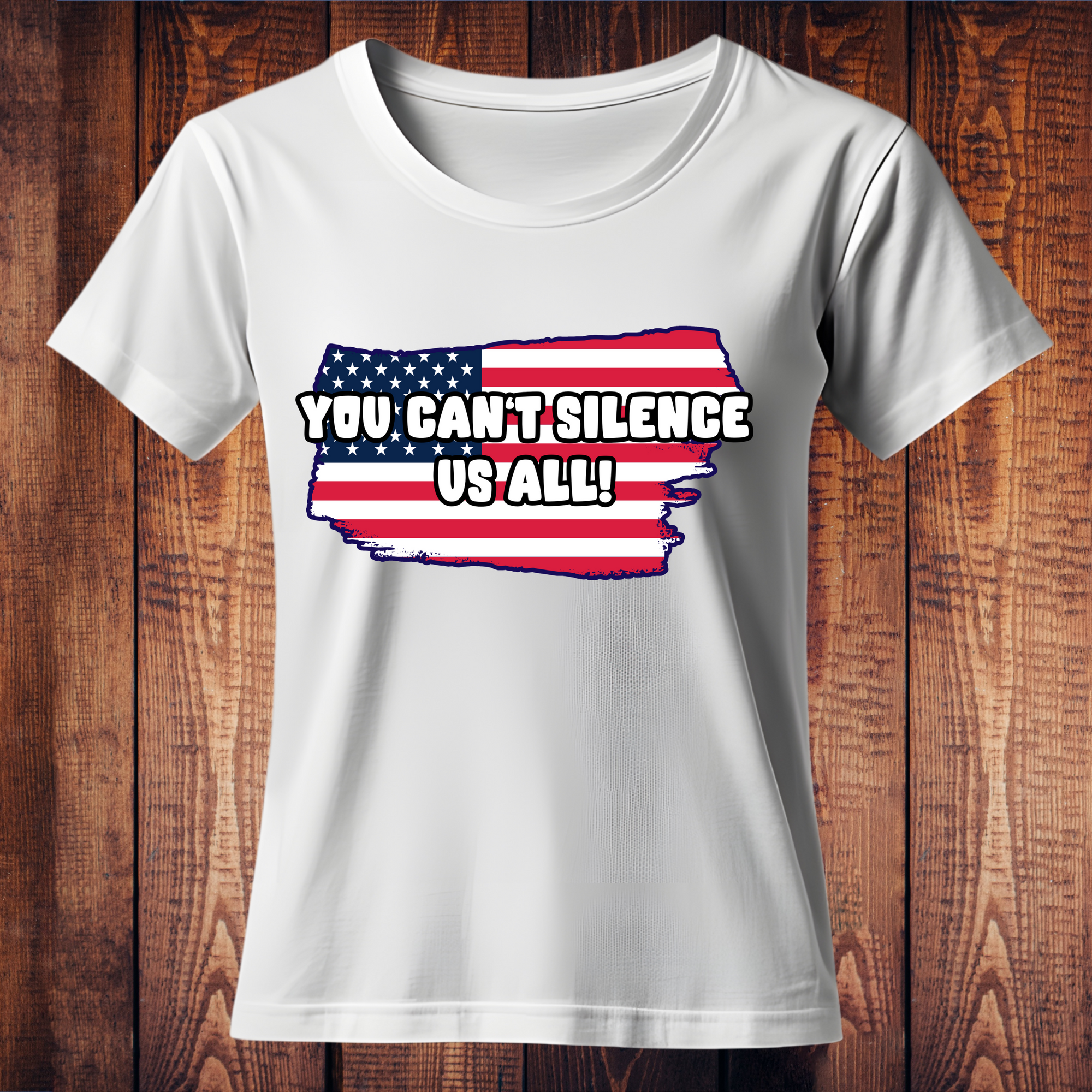You Can’t Silence Us All Patriotic Sweatshirt – American Flag Graphic Pullover