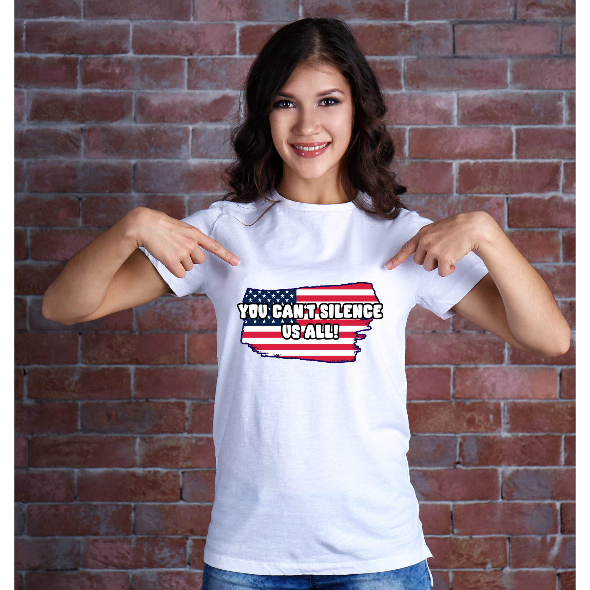 You Can’t Silence Us All Patriotic Sweatshirt – American Flag Graphic Pullover