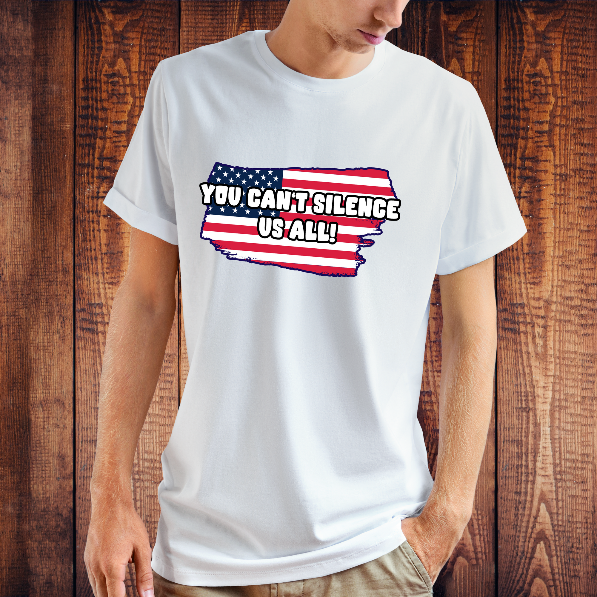 You Can’t Silence Us All Patriotic Sweatshirt – American Flag Graphic Pullover