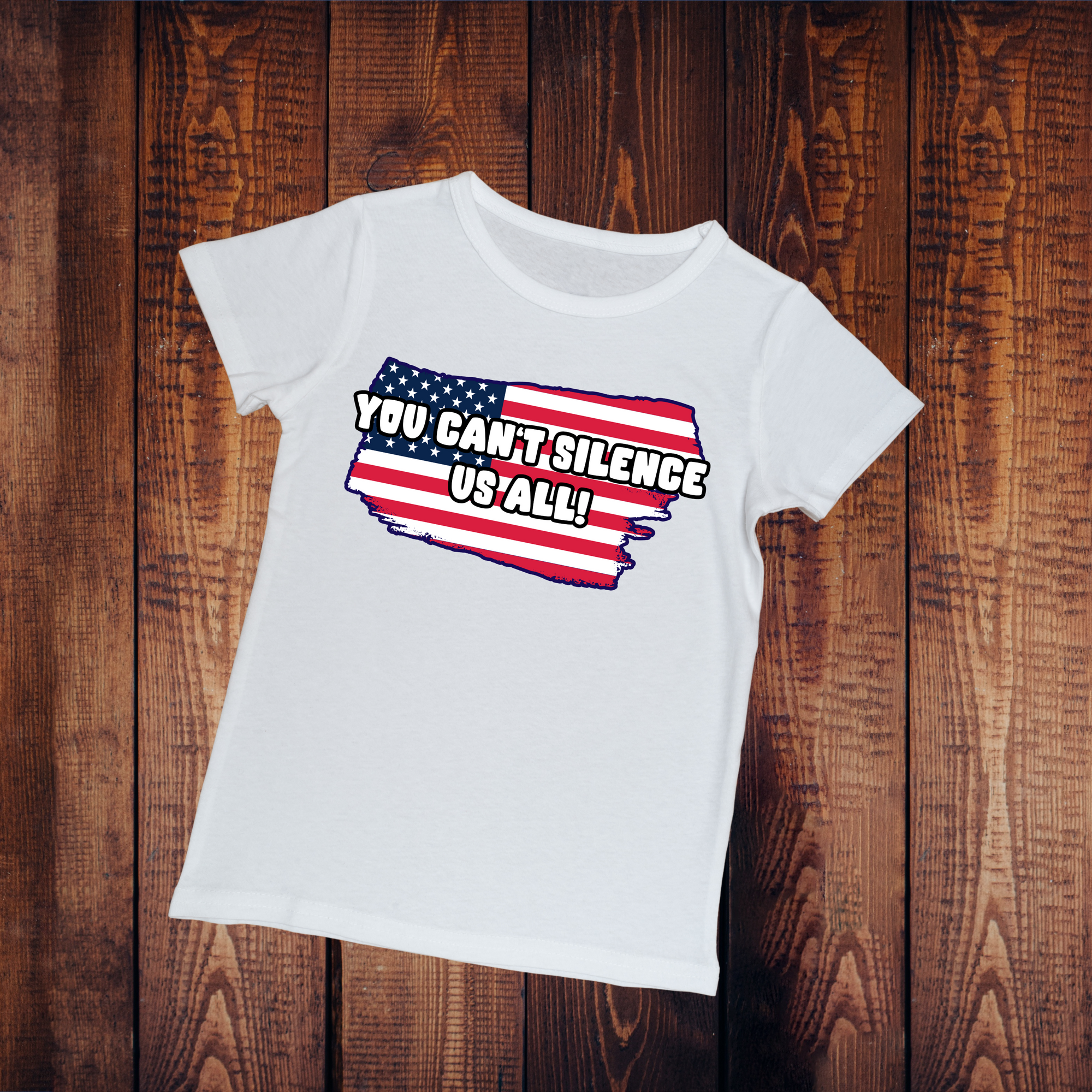 You Can’t Silence Us All Patriotic Sweatshirt – American Flag Graphic Pullover
